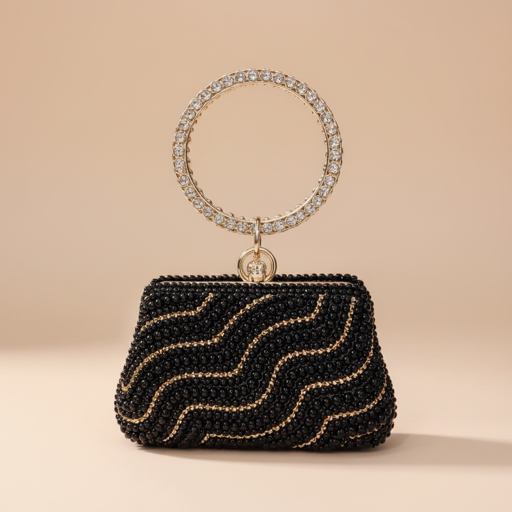 Black Beaded Evening Clutch – Studio Product Shot