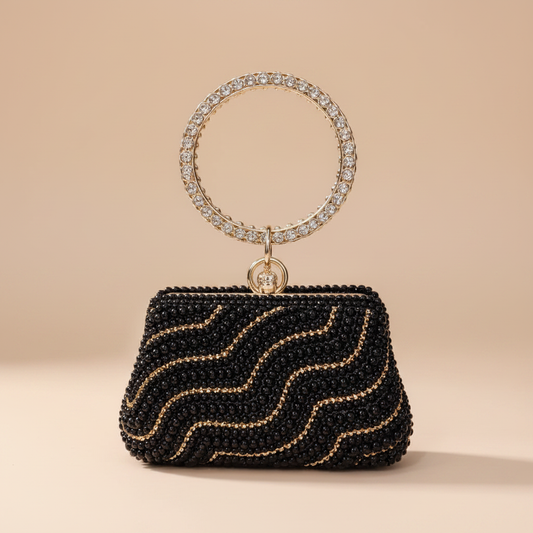 Black Beaded Evening Clutch – Studio Product Shot