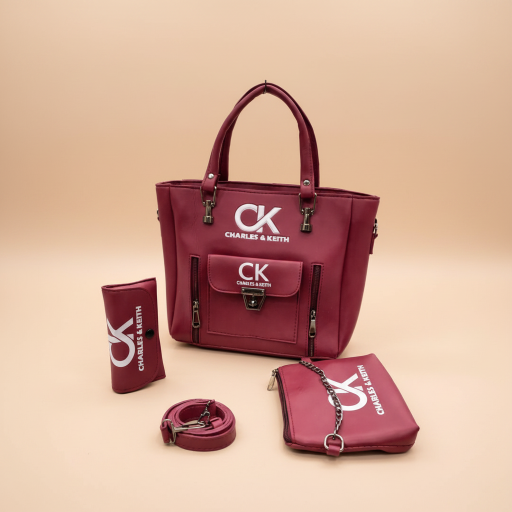 Burgundy 3-Piece Bag Set – Beige Background