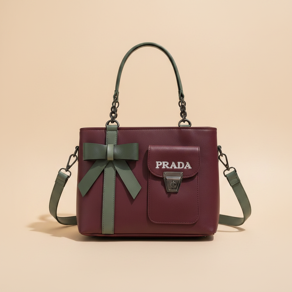 Burgundy Bow Handbag – Studio Product Shot